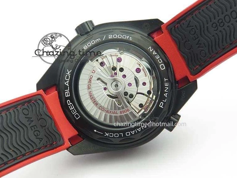1225 SoftTouch Planet Ocean GMT 45mm DLC Red JHF Best Edition Black Dial On Rubber Strap A 8200